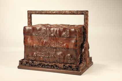 Huanghuali Wood Carved Buddha Hand Fruit Pattern Food Tray Box