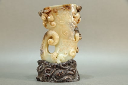 Jade Carved Chi Dragon Pattern Cup