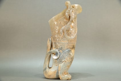 Jade Carved Chi Dragon Pattern Cup