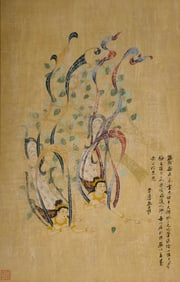 Chinese Apsaras Painting, Ink and Color on Paper, Hanging Scroll, Zhang Daqian Mark