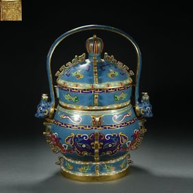 Bronze Cloisonne Carved Dragon and Beast Face Pattern Lid Pot