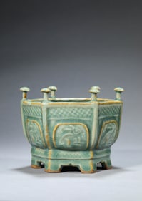 A Celadon Hexagonal Censer