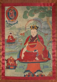 A Tibetan Mineral-Pigment Thangka of Karmapa of Tsurphu Monastery