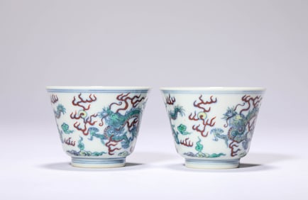A Pair of Doucai 'Dragon' Cups
