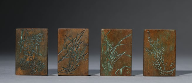 A Group of Agarwood 'Four Gentlemen' Plaques