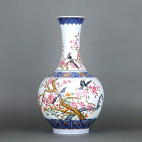 A Blue-And-White And Color 'Magpie And Poem' Display Vase