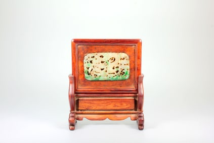 A HUANGHUALI SCREEN WITH JADEITE CLOUD-DRAGON PANEL