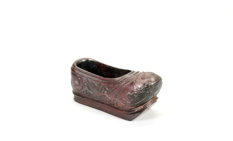 A ZITAN CARVING OF EMBROIDERED SHOE