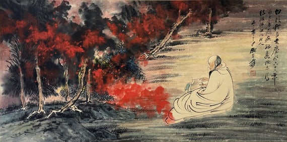 A CHINESE HAND PAINTING WITH THE MARK OF ZHANG DAQIAN