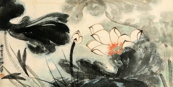 A CHINESE HAND PAINTING WITH THE MARK OF ZHANG DAQIAN