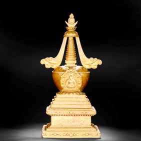 AN ALLOY BRONZE BUDDHIST PAGODA