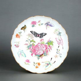 A Famille Rose 'Butterfly And Lotus' Dish
