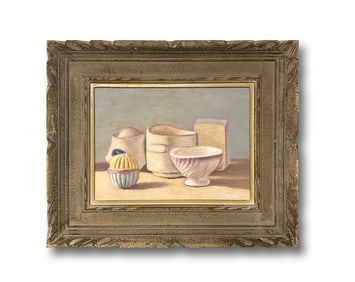 AN OIL PAINTIN ON CANVAS WITH THE MARK OF GIORGIO MORANDI