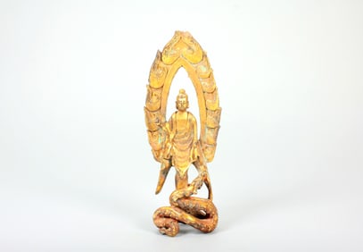 A GILT-BRONZE TEACHING BUDDHA STATUE
