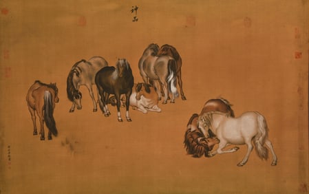 A CHINESE HAND PAINTING WITH THE MARK OF LANG SHINING