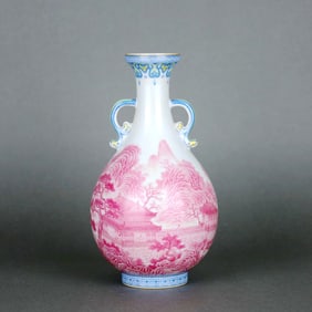 A Iron-Red Landscape 'Yellow Crane Tower' Double-Handled Vase
