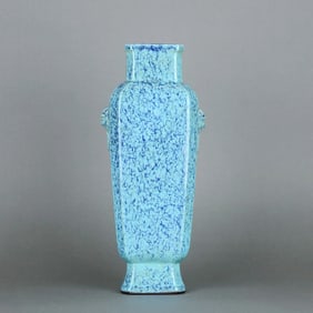 A Robin's Egg Glazed Beast-Eared Octagonal Vase