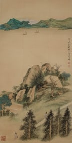 A CHINESE HAND PAINTING WITH THE MARK OF ZHANG DAQIAN
