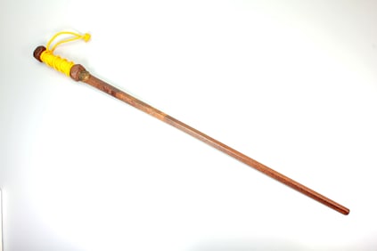 AN IRON LONG MACE WITH DRAGON-MOUTH DESIGN