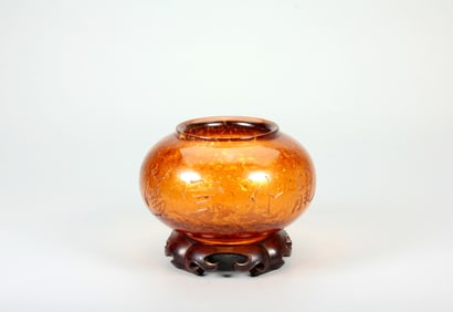 A QIANLONG-ERA GOLD-SPRINKLED GLASS WATER POT WITH ZHENG BANQIAO INSCRIPTION