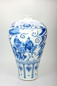 A YUAN DYNASTY BLUE-AND-WHITE PRUNUS VASE WITH FIGURAL SCENES