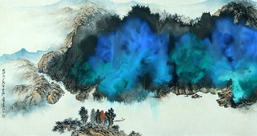 A CHINESE HAND PAINTING WITH THE MARK OF ZHANG DAQIAN