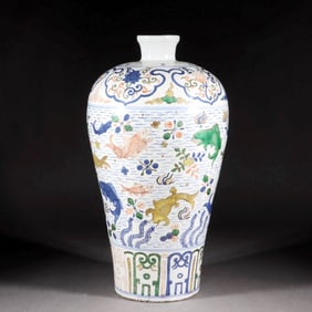 A WUCAI PRUNUS VASE WITH FISH-POND PATTERN
