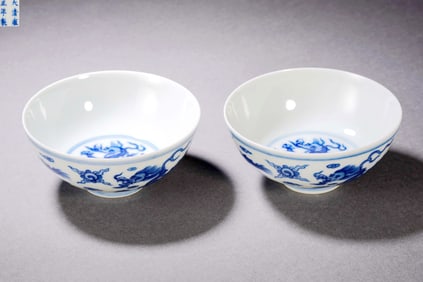 A BLUE-AND-WHITE BOWL WITH DRAGON PATTERN