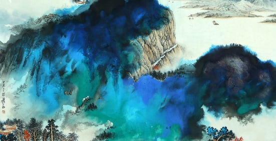 A CHINESE HAND PAINTING WITH THE MARK OF ZHANG DAQIAN