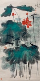 A CHINESE HAND PAINTING WITH THE MARK OF ZHANG DAQIAN