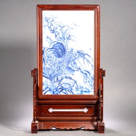 A WANG BU BLUE-AND-WHITE SCREEN WITH FLORAL PATTERN