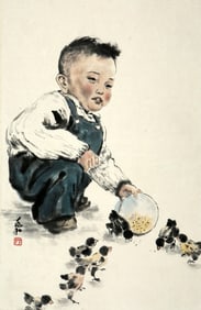 A CHINESE HAND PAINTING WITH THE MARK OF JIANG ZHAOHE