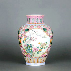 A Famille Rose 'Flower' Jar, Iron-Red Ground