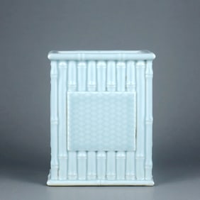 A Sky-Blue Glazed Carved Bamboo-Joint Square Brush Pot