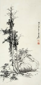 A CHINESE HAND PAINTING WITH THE MARK OF ZHANG DAQIAN