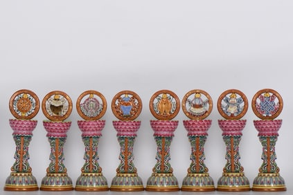 Group of Eight Enamel Drawing Eight Treasure Shape Porcelain Figure