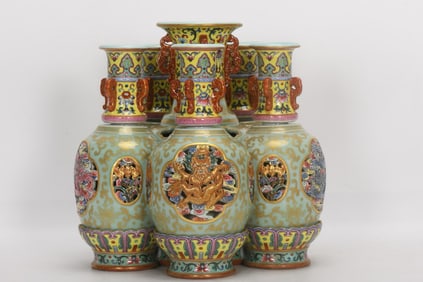 Enamel Drawing Flower and Dragon Pattern Porcelain Movable Vase