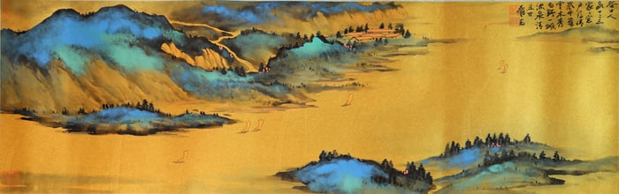 Chinese Drawing Colored Landscape Painting,Zhang Daqian Mark