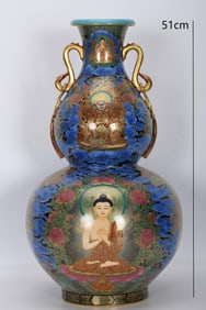 Enamel Drawing Gold Drawing Buddha Pattern Porcelain Gourd Shape Vase