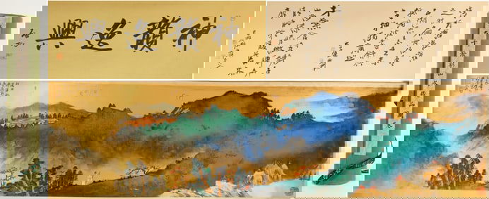 Chinese Drawing Colored Landscape Hand Scroll,Zhang Daqian Mark