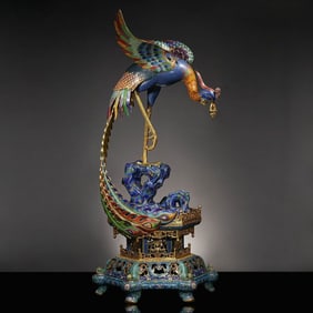 Bronze Cloisonne Carved Flower Pattern Phoenix Shape Figure