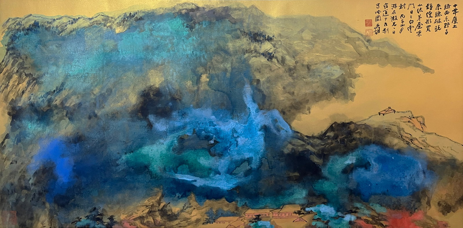 Zhang Daqian mark, Chinese Landscape painting, Ink and Color on Paper, Mounted: Zhang Daqian mark, Chinese Landscape painting, Ink and Color on Paper, Mounted (137 x 67cm)