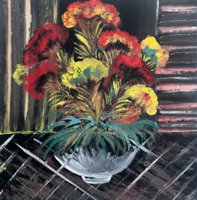 Lin Fengmian mark, Chinese Flower painting, Ink and Color on Paper, Hanging Scroll