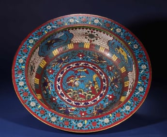 Bronze Cloisonne Carved Flower and Phoenix Pattern Plate