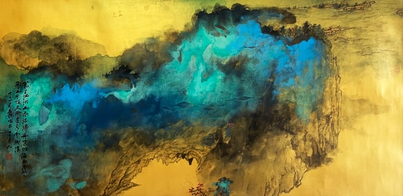 Zhang Daqian mark, Chinese Landscape painting, Ink and Color on Paper, Mounted