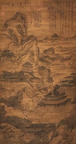 Jing Hao mark, Chinese Landscape painting, Ink on Silk, Hanging Scroll