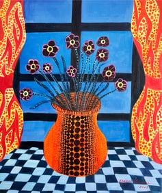 Yayoi Kusama, Flower Vase painting, Oil on Canvas