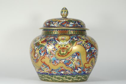 Bronze Cloisonne Carved Dragon Pattern Lid Pot