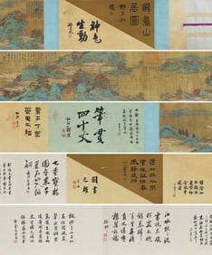 Guo Zhongshu mark, Chinese Landscape painting, Ink and Color on Silk, Hand Scroll