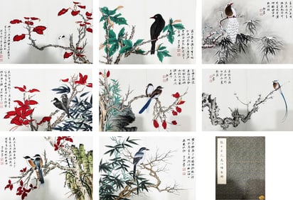 Zhang Daqian mark, Chinese Flower and Bird painting, Ink and Color on Paper, Album